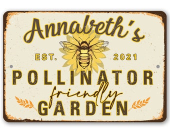 Tin - Personalized Pollinator Friendly Metal Sign - 8" x 12" or 12" x 18" Use Indoor/Outdoor - Botanical Garden Decor