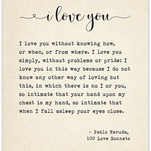 I Love You Sonnet Pablo Neruda Book Page Quote Art Print 11x14 Unframed ...