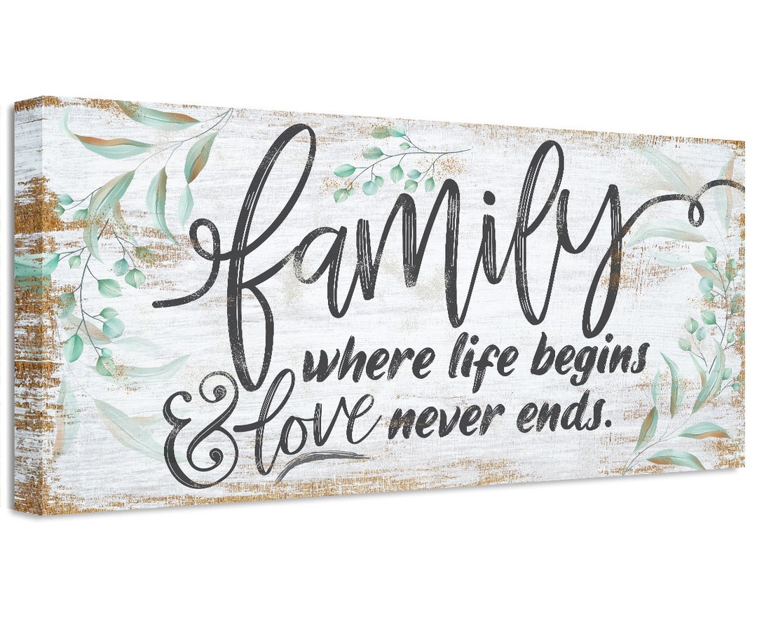Family Where Life Begins Large Canvas Art stretched on a Heavy Wood ...