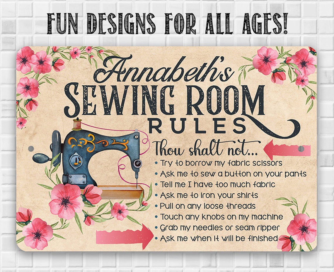 Tin Personalized Sewing Room Rules Metal Sign 8 X Etsy
