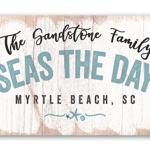 Personalized Seas The Day Sign-Metal Sign-8" x 12" or 12" x 18" Use Indoor/Outdoor-Beach House Decor