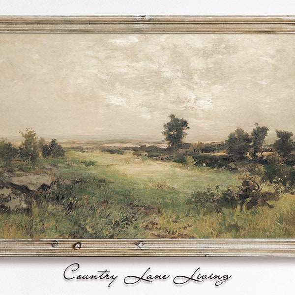 Morning Country Landscape Oil Painting Download - Warm Toned Vintage Rustic Art - Print at Home Poster - Printable Instant Downloadable #108