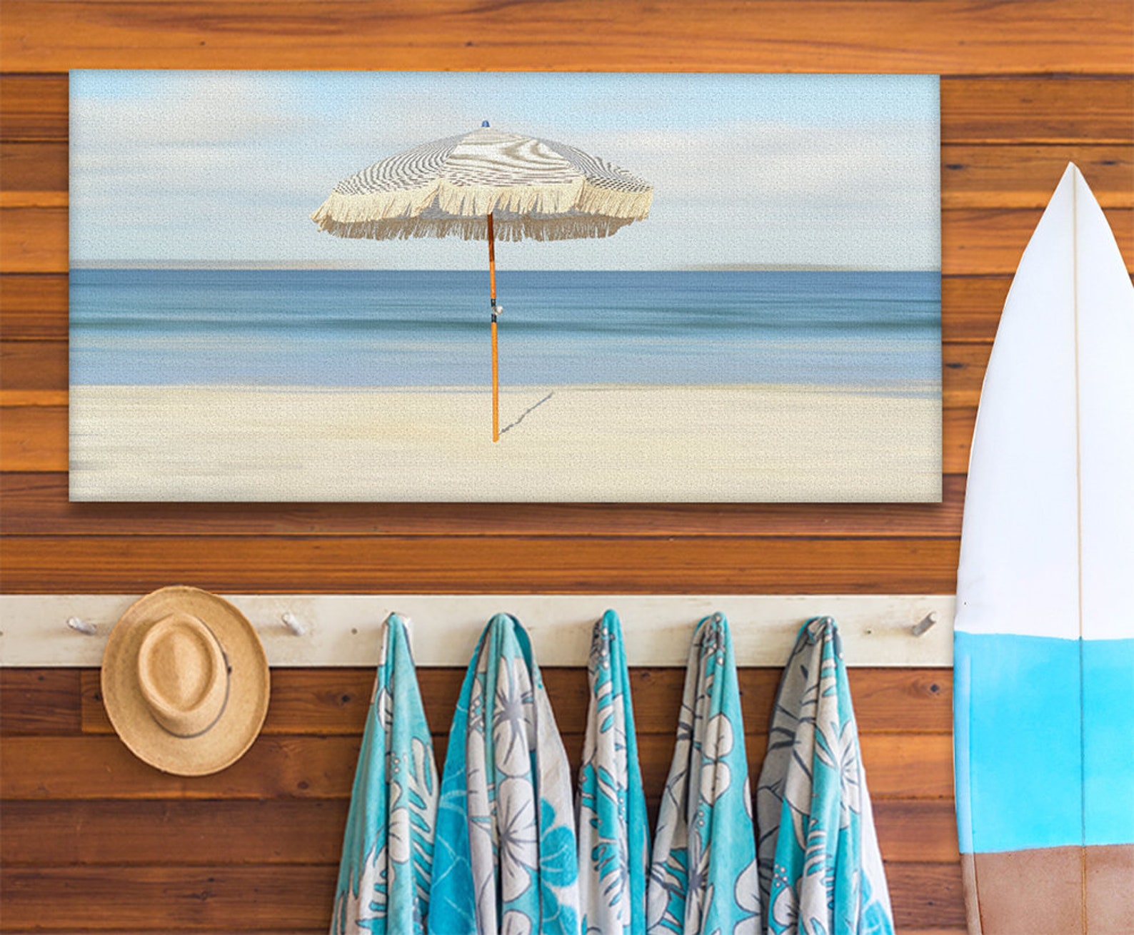 Beach Umbrella Large Canvas Wall Art Stretched on a Heavy Etsy