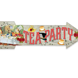 Tin - Tea Party - Directional Arrow Sign - Durable Metal Sign - Use Indoor/Outdoor - Great Alice in Wonderland Themed Restaurant Decor