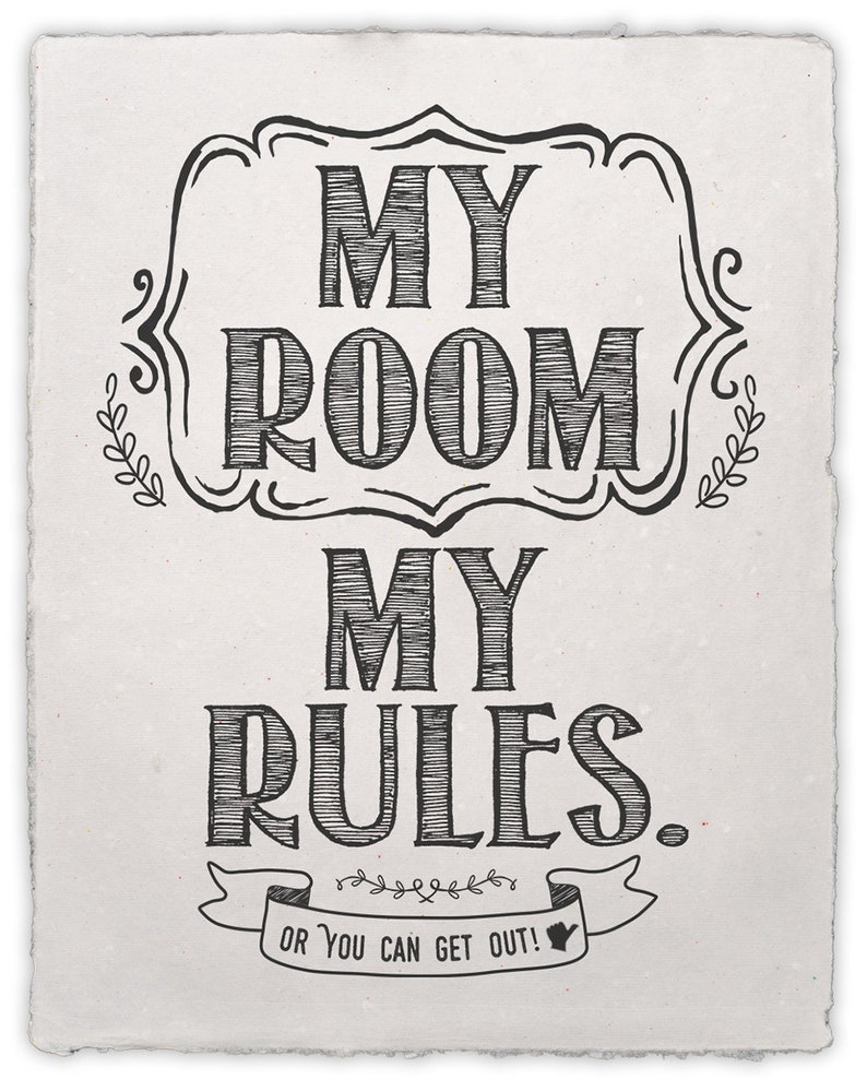 My Room My Rules Handmade Paper 12.5x15 Inspirational Unframed Positive Quote Book Page Print Poster Teen Room, Stuff for Dorm Rooms image 2