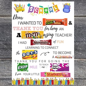 Teacher Candy Bar Poster, Teacher Appreciation, End of year Teacher Gift, Teacher Birthday, Teacher Appreciation Gift, Teacher Thank You