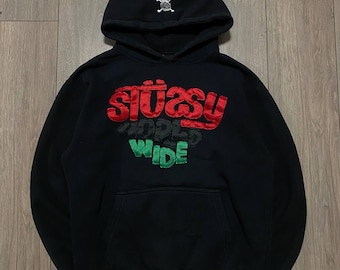 Vintage Stussy Worldwide Hoodie Sweatshirt Big Logo Made in USA