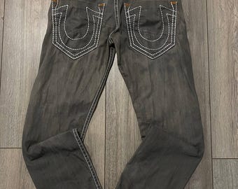 Vintage True Religion Denim Jeans Grau Fade Großes Logo 32 Y2K
