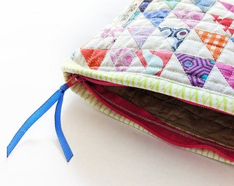 Quilted Zip Pouch - Scrappy Triangles | OOAK