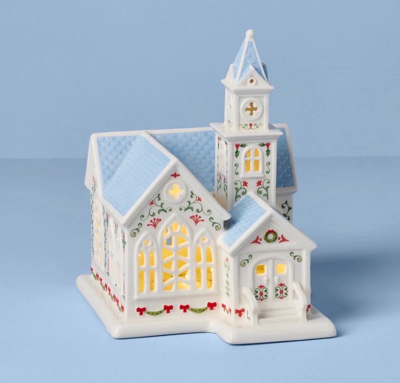 Lenox Holiday Village Lit Christmas Church Figurine