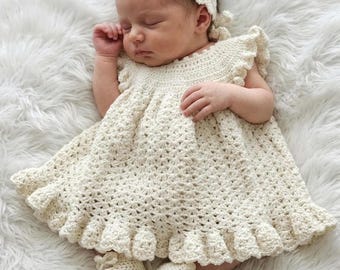 Crochet Baby Dress Pattern PDF | Infant Frock Tutorial | Newborn Baptism Gown Pattern | Easy Baby Clothes Crochet Pattern Sizes 0-12M