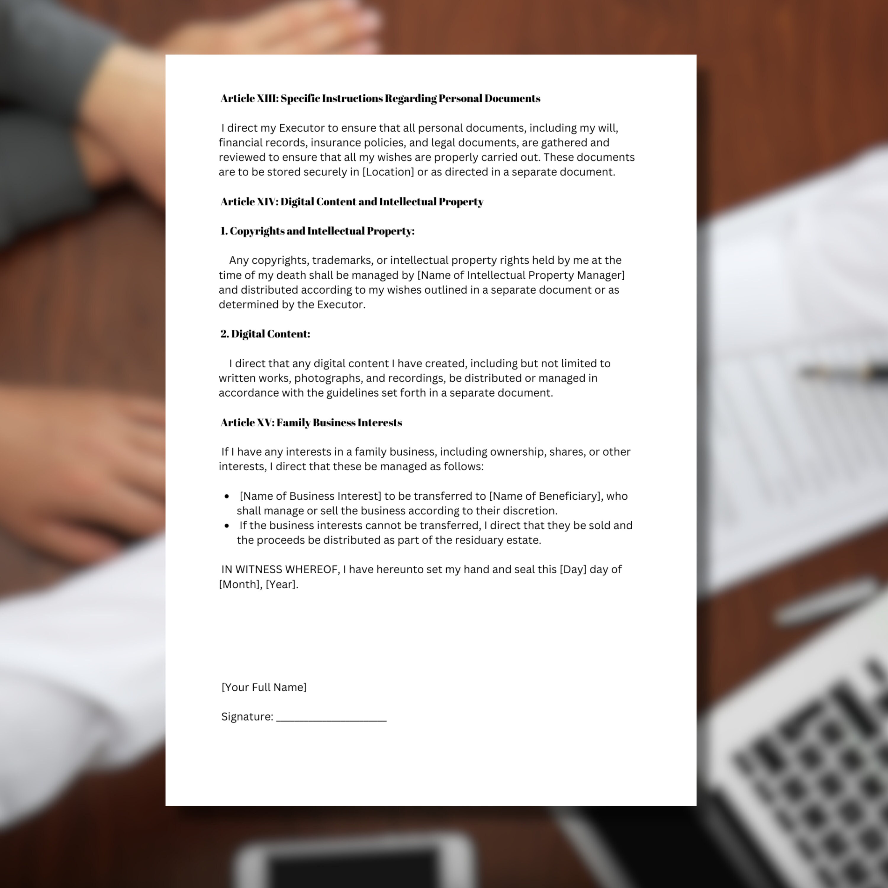 Editable Last Will and Testament Form, Last Will and Testament Template