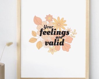 Mental Health Poster: Feelings Are Valid, Therapy Office Decor (Digital Download)