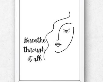 Breathe Through It All Print: Mental Health Poster, Therapy Office Decor (Digital Download)