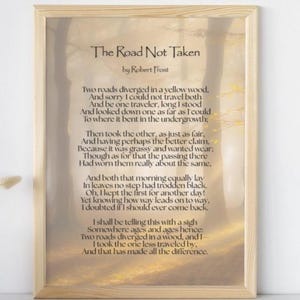 The Road Not Taken Printable Poster - Robert Frost Poem Art Print - Warm Forest Poetry Wall Decor - Digital Download