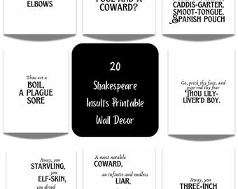 Shakespeare Insults Print Set: Funny Vintage Literary Quotes (PDF Download)