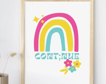 Mental Health Semicolon Rainbow Poster, Therapy Office Art (PDF)