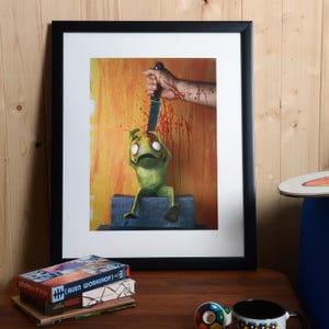 Impresión giclée de apuñalamiento de 18 x 24 de Alien Workshop Arte original de Mike Hill