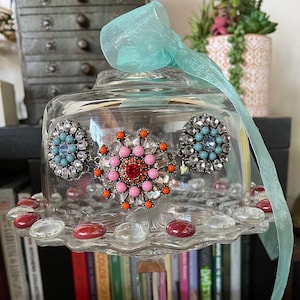 Lovecycled Cake Stand, Vintage Glass Cake Stand, Vintage Glass, Upcycled, Wedding Accents, Cupcake Display, Boutique Decor, Glam