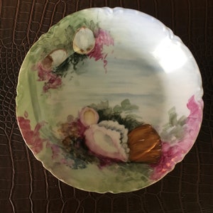 Extrem seltene Limoge Frankreich Porzellan-Muschelteller, Limoge, antikes handgemaltes Limoge, Limoge-Porzellan, 6er-Set