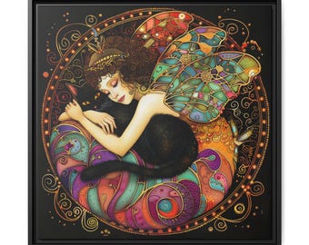 Spellbound Fairy and Cat Framed Art Print, Whimsical Decor