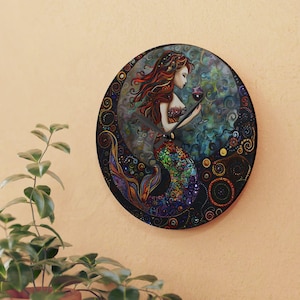 Wine Time Mermaid-Themed Acrylic Wall Clock, Enchanting Home Decor for Ocean Lovers, Gift for Birthdays or Housewarmings, Unique Wall