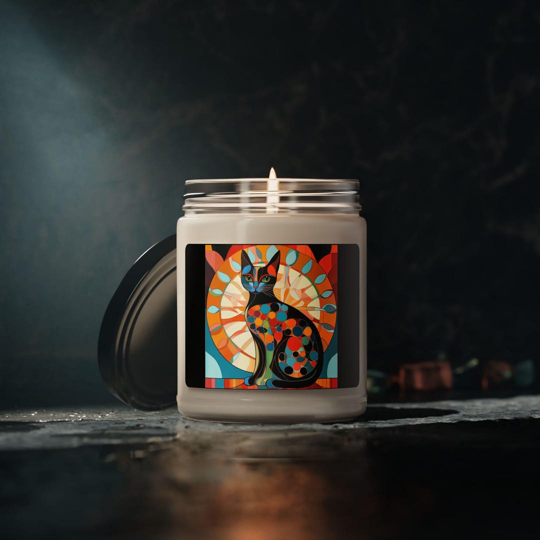Mid Century Modern Cat Soy Candle: Aromatic Home Decor, Gift for