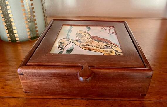 Vintage Hand Crafted Turtle Tile Jewelry Box, Bea… - image 6