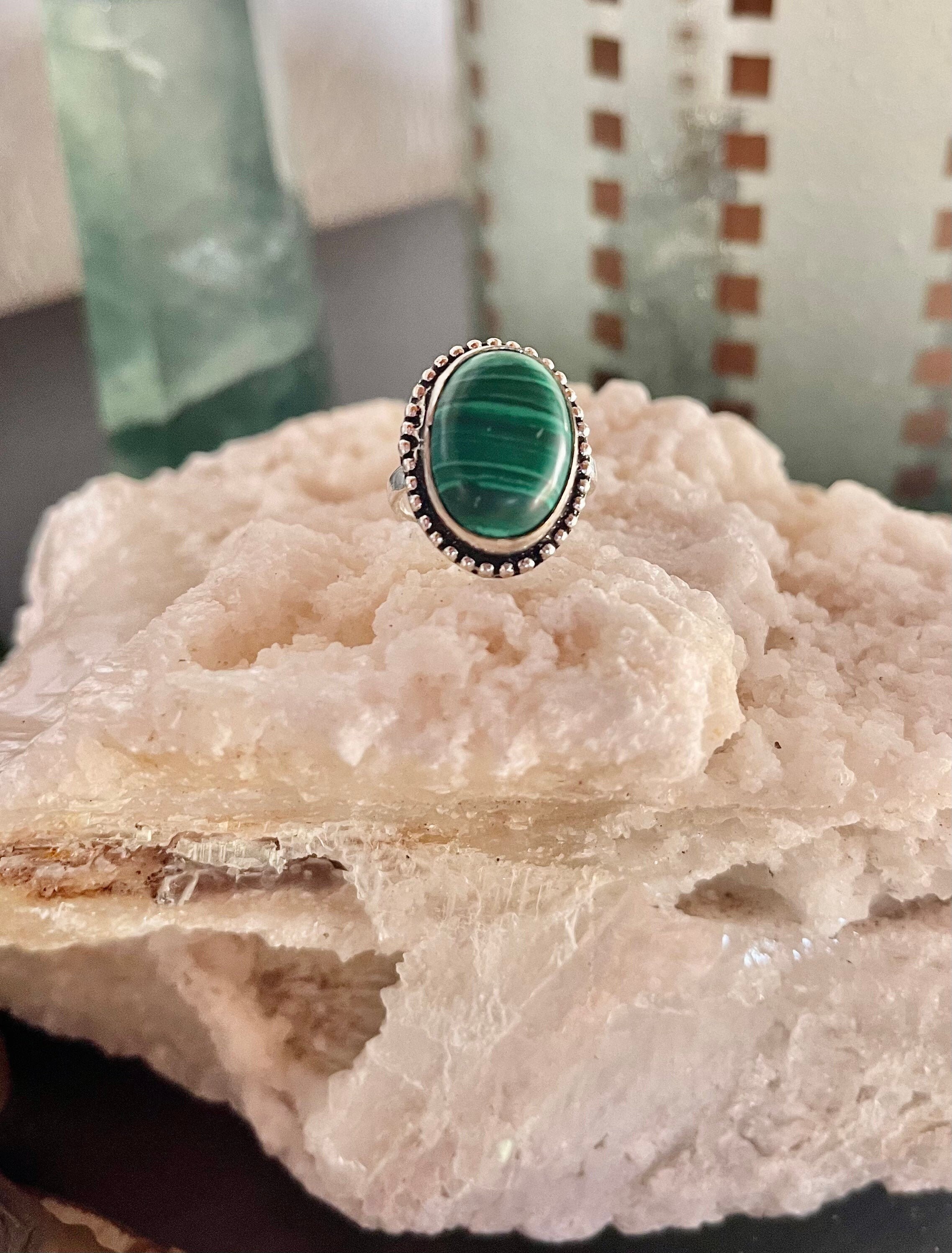 Bague Chevalière Argent 925 Et Malachite - BA-AR-129, Taille 62 - Neuve