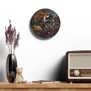 Wine Time Mermaid Themed Acrylic Wall Clock, Nautical Home Decor, Ocean Lover Gift, Colorful Wall Art, Unique Gift for Her, Whimsical Clock