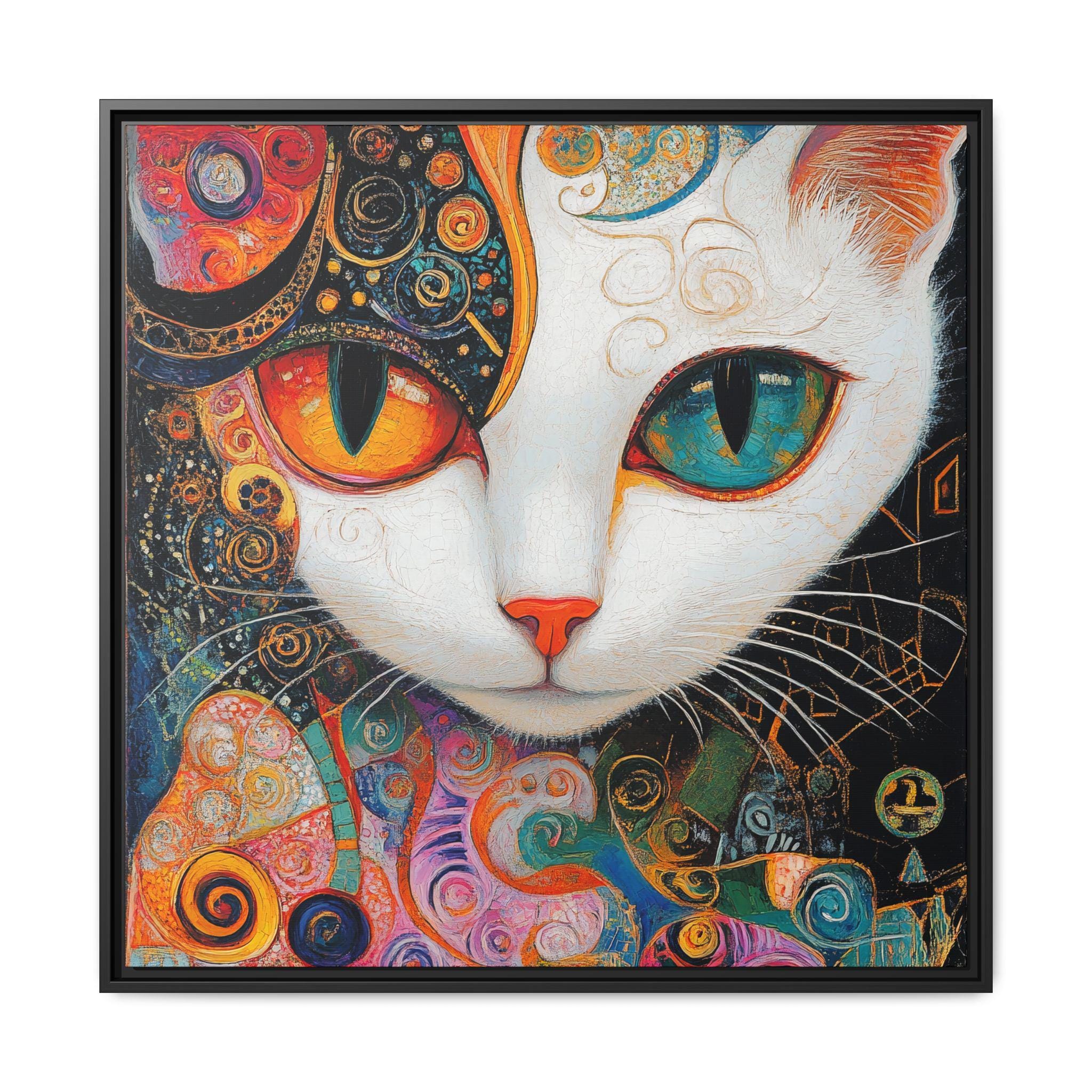 Colorful Psychedelic Cat Matte Canvas Framed | Whimsical Cat