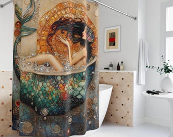 Wunderlicher Meerjungfrau-Kunst-Duschvorhang, Boho Küstendekor