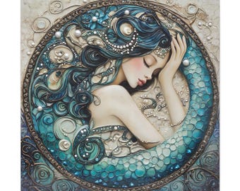 Serene Mermaid Wall Art, Ocean-Inspired Decor, Perfect Gift for Sea Lovers, Coastal Home Decor, Unique Art Print, Living Room Wall Art