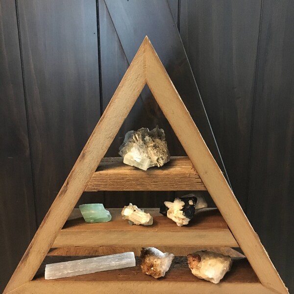 Large Reclaimed Barnwood, Vintage Barnwood Triangle Shelf, One of a Kind Hand Made Shelf, Masculine, Heavy Pyramid Shelf, Shelf, Crystals