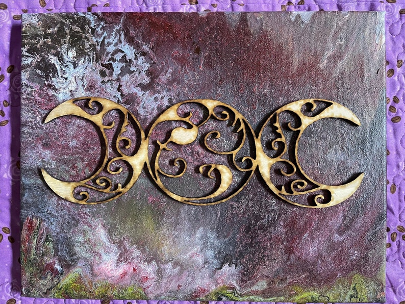 Metaphysical Art Bohemian Choose Your Color Original Fluid Painting on Canvas Goddess Art Home Accents Triple Moon Goddess on Canvas