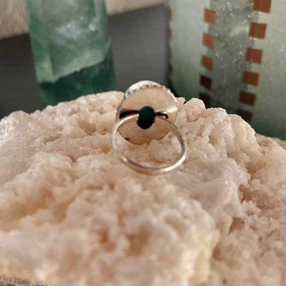 Vintage Malachite Cabochon Ring: 925 Sterling Sil… - image 6