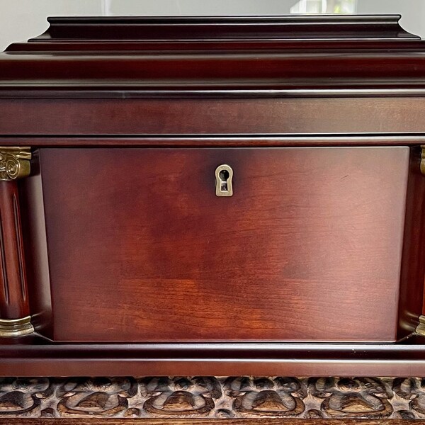 Rare Find, Large Heavy Bombay Company Jewelry Box with Key/Vintage Bombay Co. Mahogany Ladies Mens Valet Dresser, Metal Corinthian Columns