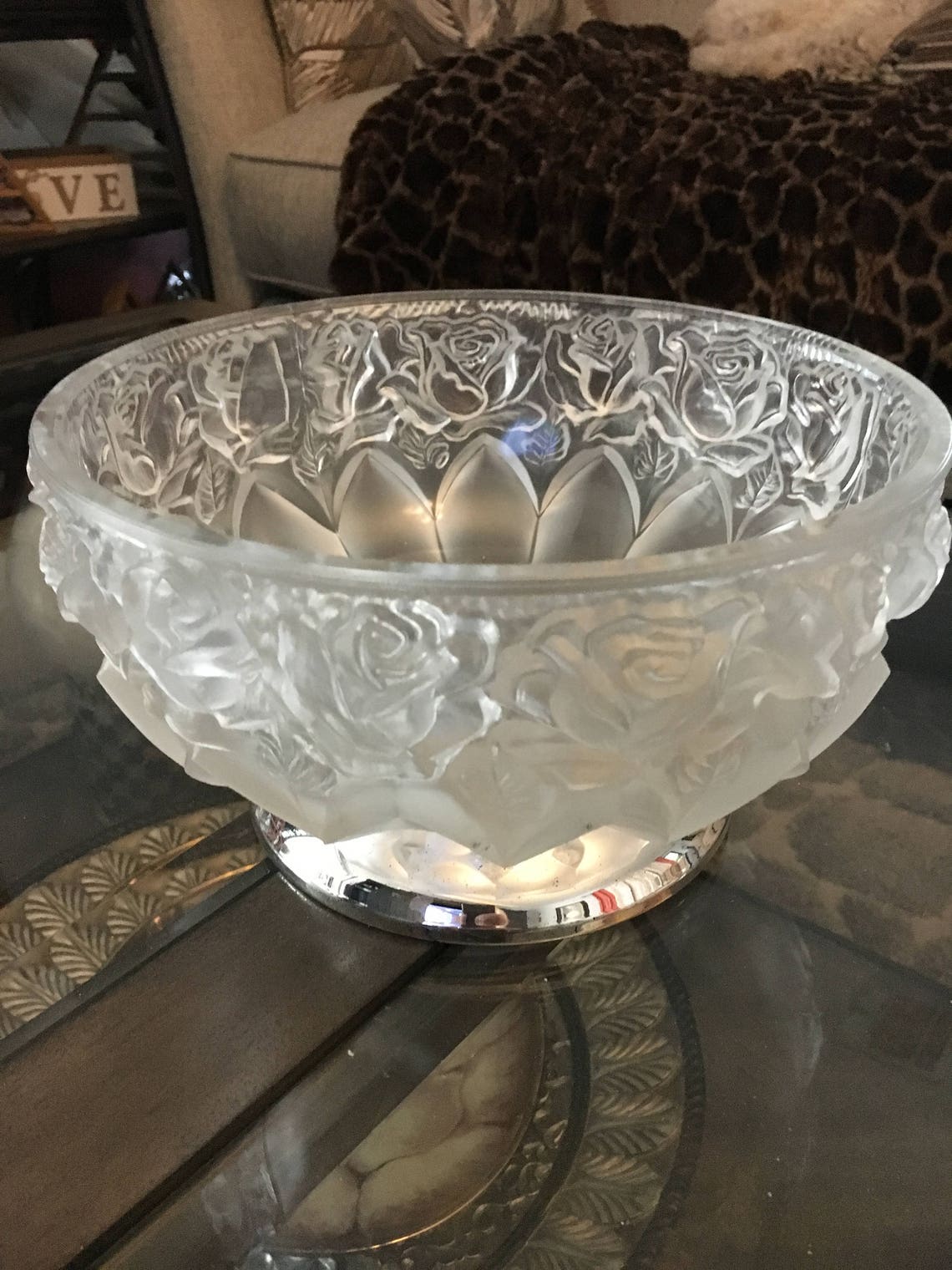 Vintage Crystal Bowl Crystal Bowl Large Crystal Bowl Floral Etsy