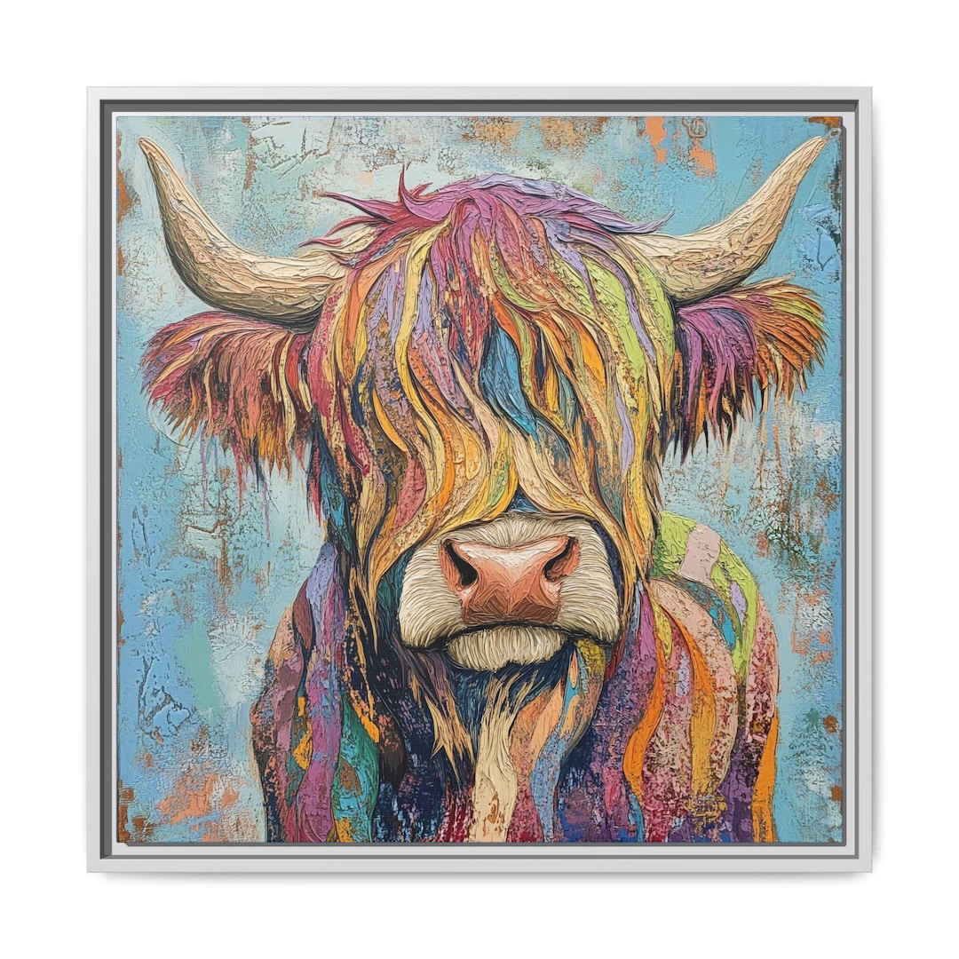 Colorful Highland Cow Matte Canvas Framed | Multi-color Animal Wall Art ...