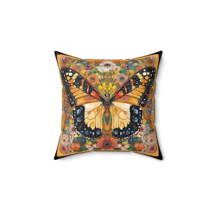 Colorful Butterfly Faux Suede Pillow, Bohemian Home Decor, Elegant Throw Pillow, Cozy Accent Cushion, Nature-Inspired Decor