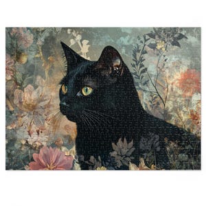 香り付きソイキャンドル：黒猫デザイン、花柄のエコフレンドリーな