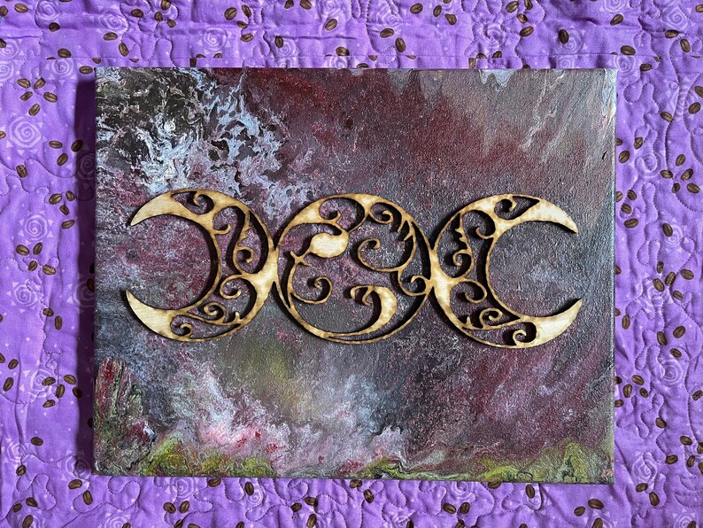 Metaphysical Art Bohemian Choose Your Color Original Fluid Painting on Canvas Goddess Art Home Accents Triple Moon Goddess on Canvas
