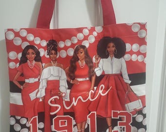 Delta Sigma theta Quilt embroidered Tote bag