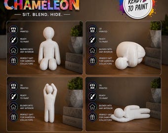 Meccha Chameleon – Choose 1 + 3 random poses Set | Paint Your Own Mini Figures | DIY Creative Gift | Desk Decor