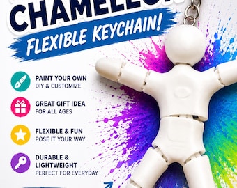 Meccha Chameleon – Flexible Keychain | Paint Your Own Mini Figure | DIY Creative Gift