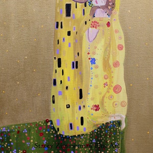 Mi beso, 16 x 20, pintura original de bellas artes, reproducción de Klimt sobre lienzo envuelto en galería, lista para colgar