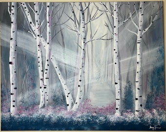 Serendipity 22 x 28 original birch tree painting