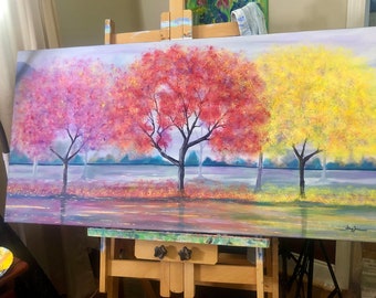 Fall Fusion 24 x 48 Large Painting on Gallery Wrapped Canvas