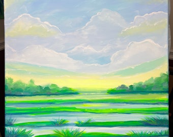 Summer Marsh, 20 x 20 Original Painting on Gallery wrapped Canvas