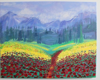 Tuscan Poppies, Large 22 x 28 Acrylic Painting on Gallery wrapped canvas, Ready to hang